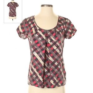 Banana Republic Silk Scoop neckline Blouse checked Short Sleeve Chest 35＂